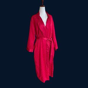 Victoria’s Secret Red Satin Jacquard Robe XS/Small Long Shawl Collar Bathrobe